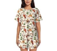 Cowboy Ride Horse Print Comfy Women'S Pajama Set, Short Sleeve Button Sleepwear, Cute Soft Lounge Nightwear, Black, M