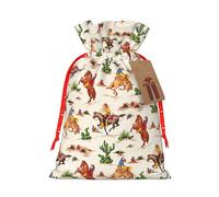 Cowboy Ride Horse Print Drawstring linen gifts bag for Christmas Party,holiday packaging presents bags.