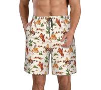 Cowboy Ride Horse Print Men's Beach Shorts Hawaiian Summer Holiday Casual Lightweight Quick-Dry Shorts, White, Large