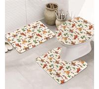 Cowboy Ride Horse Printed Flannel Anti-Slip Bath Mat Set Of 3-80x50cm | Bathroom Rug Set - Bath Mat + U-Shaped Pedestal Mat + O-Shaped Toilet Seat Cover