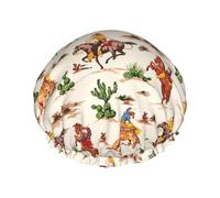 Cowboy Ride Horse Shower Cap With Elasticated, Waterproof Shower Cap Double-Layered Reusable, Ear Muffs For Men, Women Women.