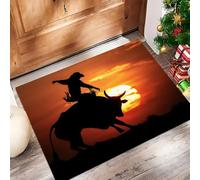 Cowboy Rider Door Mats 60 X 90 Cm, Washable Indoor Doormat Tpr Non-Slip, Dirt Trapper Front Door Mat Inside, Wild West Super Absorbent Entrance Rug For Entryway, Pets And Dogs - Orange Color