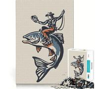 Cowboy Riding A Fish Illustration Jigsaw Puzzles 1000 Piece for Teenagers Brain Think, Smooth Connection, Real Challenge, Festive Gift (50x75cm)