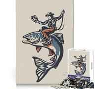 Cowboy Riding A Fish Illustration Jigsaw Puzzles 1000 Piece for Teenagers Brain Think, Smooth Connection, Real Challenge, Festive Gift (50x75cm)