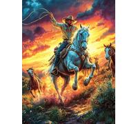 Cowboy Riding A Horse at Sunset 1000 Piece Complete DIY Jigsaw Puzzle Wildlife Pet Collectors Mind Relaxation Educational Decorative Puzzle Gifts for Adults Sturdy Thick Cardboard 1000 PCS