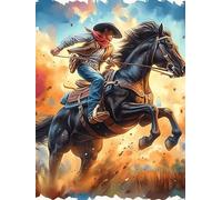 Cowboy Riding A Horse at Sunset 500 Piece Pack DIY Jigsaw Puzzle Wildlife Pet Collectors Ultra Difficult Educational Decorative Puzzle Gifts for Adults Birthday Sturdy Paperboard 500 PCS