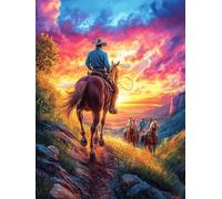 Cowboy Riding at Sunset 1000 Pieces Classic Jigsaw Puzzle Scenery Science Fiction Puzzle for Adults Decompression Wall Art Mental Exercise Lightweight Recycled Material 1000 PCS
