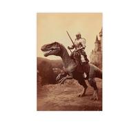 Cowboy Riding Dinosaur Poster Wall Art Animal Wall Decals Fun Family Hilarious Ancestors Decorative Gift (220)