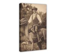 Cowboy Riding Dinosaur Poster Wall Art Animal Wall Decals Fun Family Hilarious Ancestors Decorative Gift (130)