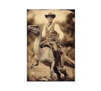 Cowboy Riding Dinosaur Poster Wall Art Animal Wall Decals Fun Family Hilarious Ancestors Decorative Gift (120)