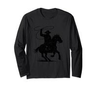 Cowboy Riding Horse Black Icon, Western Vintage Look Long Sleeve T-Shirt