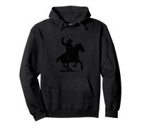 Cowboy Riding Horse Black Icon, Western Vintage Look Pullover Hoodie