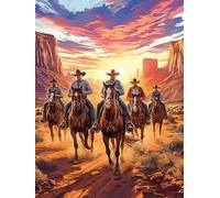 Cowboy Riding Horses at Sunset 500 Piece Pack DIY Jigsaw Puzzle Wildlife Pet Collectors Ultra Difficult Educational Decorative Puzzle Gifts for Adults Birthday Sturdy Paperboard 500 PCS