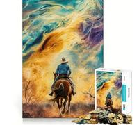 Cowboy Riding Into The Unknown 1000 Pieces Jigsaw Puzzles for Teenagers Recall Boost, Clean Cut, Real Challenge, Table Accent (50x75cm)