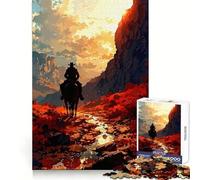 Cowboy Riding Through Canyon at Sunset 1000 Piece Jigsaws for Teenagers Logic Boost, Thick Material, Home Fun, Perfect Decor (50x75cm)