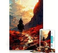 Cowboy Riding Through Canyon at Sunset 1000 Piece Jigsaws for Teenagers Logic Boost, Thick Material, Home Fun, Perfect Decor (50x75cm)
