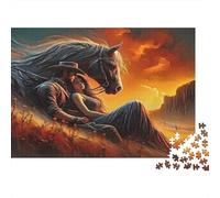 Cowboy Romance 1000 Pieces Jigsaw Puzzle for Adults, Recycled Cardboard, Non-Reflective Paper, Sunset Horse, Fun Family Activity, Improves Memory & Focus for Puzzle Lovers 70x50cm/1000pcs