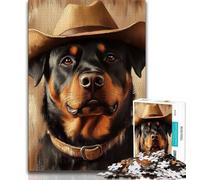 Cowboy Rottweiler Jigsaw Puzzles for Teenagers 1000 Jigsaws,for Educational Game Challenge Toy Unique Home Decor And Gifts (38x26cm)