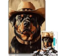 Cowboy Rottweiler Jigsaw Puzzles for Teenagers 1000 Piece,Educational Games Home Decoration Artists Collection,Fine Art (38x26cm)