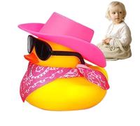 Cowboy Rubber Duck | Mini Bath Toy with Hat Scarf and Sunglasses Floating Shower Accessory | Funny Duck Figure for Car Dashboard or Tub Baby Bath Swimming Use