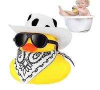 Cowboy Rubber Duck | Mini Bath Toy with Hat Scarf and Sunglasses Floating Shower Accessory | Funny Duck Figure for Car Dashboard or Tub Baby Bath Swimming Use