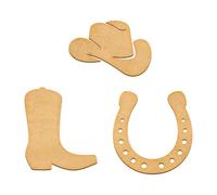 Cowboy Set MDF Craft Blanks: Wooden Western Cutouts, DIY Cowboy Hat, Boot & Horseshoe Shapes, Paintable Western Decorations (Set of 3)