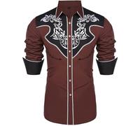 Cowboy Shirt Mens Stylish Western Cowboy Shirt Embroidered Slim Fit Casual Long Sleeve Shirts Mens Wedding Party Shirts Gifts for Men Brown
