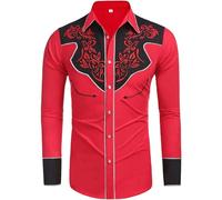 Cowboy Shirt Mens Stylish Western Cowboy Shirt Embroidered Slim Fit Casual Long Sleeve Shirts Mens Wedding Party Shirts Gifts for Men