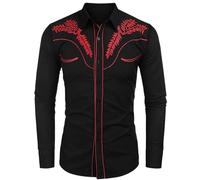 Cowboy Shirt Mens Stylish Western Cowboy Shirt Embroidered Slim Fit Casual Long Sleeve Shirts Mens Wedding Party Shirts Gifts for Men Black
