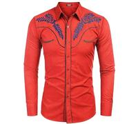 Cowboy Shirt Mens Stylish Western Cowboy Shirt Embroidered Slim Fit Casual Long Sleeve Shirts Mens Wedding Party Shirts Gifts for Men