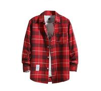 Cowboy Shirts for Men Mens Long Sleeve UK Flannel Shirt Casual Button Down Checked Work 1940s Clothing Regular Fit Plaid Overshirt Soft Watermelon Red #2 3XL