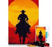 Cowboy Silhouette Riding Into The Sunset Adult Jigsaw Puzzles1000 Pieces Stress Relief Play, Precise Joint, Hard Challenge, Ideal Decor (50x75cm)