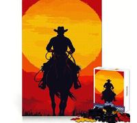 Cowboy Silhouette Riding Into The Sunset Adult Jigsaw Puzzles1000 Pieces Stress Relief Play, Precise Joint, Hard Challenge, Ideal Decor (50x75cm)