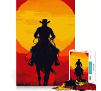 Cowboy Silhouette Riding Into The Sunset Jigsaw Puzzles 1000 Pieces for Adults Brain Exercise, Decompress, Family Game, Home Art (38x26cm)
