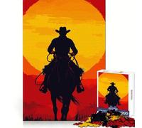 Cowboy Silhouette Riding Into The Sunset Jigsaw Puzzles 1000 Pieces for Adults Brain Exercise, Decompress, Family Game, Home Art (38x26cm)