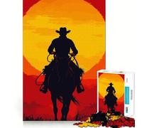 Cowboy Silhouette Riding Into The Sunset Jigsaw Puzzles1000 Pieces Sharp Mind, Accurate Cut, Family Activity, (38x52cm)