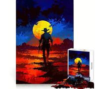 Cowboy Silhouette Under A Yellow Moon 1000 Piece Puzzle For Teenagers Mental Sharp, Stress Relief Play, Family Game, Home Display (38x52cm)