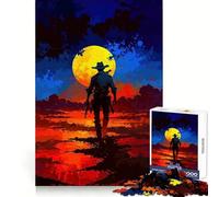 Cowboy Silhouette Under A Yellow Moon Jigsaw Puzzles 1000 Piece for Teenagers Brain Think, Smooth Connection, Real Challenge, Festive Gift (50x75cm)