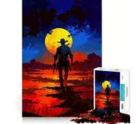 Cowboy Silhouette Under A Yellow Moon Puzzles for Teenagers 1000 Pieces Strong Memory, Firm Joint, Joyful Challenge, Wall Art (38x26cm)