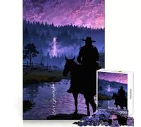 Cowboy Silhouette Under Stormy Sky 1000 Pieces Jigsaw Puzzles for Adults Think Smart, Snug Edge, Home Activity, Xmas Surprise (38x52cm)