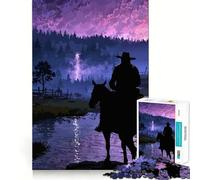 Cowboy Silhouette Under Stormy Sky 1000 Pieces Jigsaw Puzzles for Adults Think Smart, Snug Edge, Home Activity, Xmas Surprise (38x52cm)