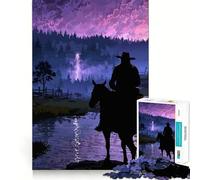 Cowboy Silhouette Under Stormy Sky Jigsaw 1000 Pieces for Teenagers Reason Skill, Stress Relief Play, Enjoyable Challenge, Nice Art (50x75cm)