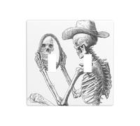 Cowboy Skeleton Holding Mirror Looking at Self Double Gang Toggle Light Cover Wall Plate Switch Decor Standard Size - 11.4x11.4cm