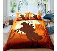 Cowboy Style Duvet Cover Wild West Themed Bedding Set for Kids Boys Teens Men Galloping Horse Comforter Cover Western Scenery Decor Cactus Succulent Bedclothes 2Pcs Single Size