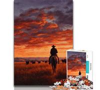 Cowboy Sunset 1000 Piece Jigsaw Puzzle for Adults Teens,Decompressing Intellectual Educational Toy Secret Santa Gifts 50x75cm