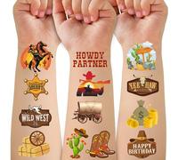 Cowboy Temporary Tattoos- 50PCS Western Cowboy Party Favors Themed Birthdays Party Supplies Decorations Western Baby Shower Decor Cool Wild Western Rodeo Pattern Girls Boys Gifts