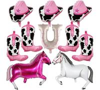 Cowboy Theme Party Supplies Balloons - 10Pcs Pink Western Cowgirl Hats Decorations Set, Large Horse Boots Foil Balloon for Girls Birthday Rodeo Bachelorette Party