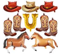 Cowboy Theme Party Supplies Balloons - 10Pcs Western Cowboy Hats Decorations Set, Large Horse Boots Foil Balloon for Boys Girls Birthday Rodeo Bachelorette Party