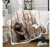 Cowboy Throw Blanket Baby 30"X40" Western Texas Star Horseshoe Fleece Bed Blanket For Adult Men Boys Rustic Farmhouse Sherpa Blanket Cowboy Boots Hat Fuzzy Blanket Brown Wild West Style Room Decor