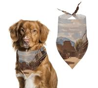 Cowboy Town Dog Bandanas for Feeding Grooming, Triangle Pet Bibs Washable Pets Scarf for Cats & Dogs